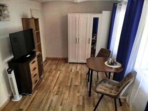 a living room with a television and a table and chairs at Apartmán Kácov in Kácov