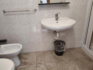 a bathroom with a sink and a toilet at Hotel Salus in Milan