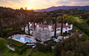 an aerial view of a house with a swimming pool at Ojai Valley Inn in Ojai