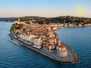 an aerial view of a town on the water at Apartma Marina in Piran