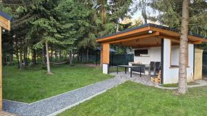 a pavilion with a table in a garden at Chalet 1602 in Avrig