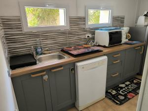 a small kitchen with a sink and a microwave at Sweet villa view 26 in Nyons +8 photos