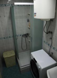 a bathroom with a shower with a toilet and a sink at Q-Art Hidden Garden City Centre in Novi Sad