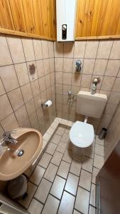 a bathroom with a toilet and a sink at Stay 15 Kassel in Kassel +20 photos