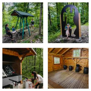 four different pictures of a cabin in the woods at Old mill in Štore