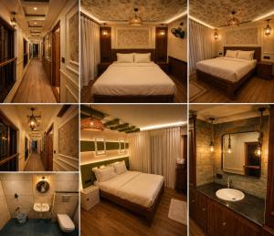 a collage of four pictures of a hotel room at Kerala Boat Trips in Kumarakom