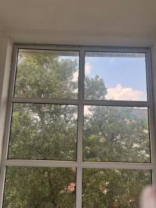 a window with a view of a tree at Casablanco Addis in Addis Ababa