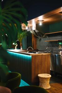 a kitchen with a sink and a counter top at Hotel Pacific Kanazawa in Kanazawa