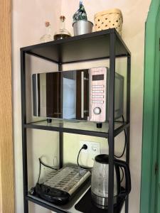 a microwave on a shelf in a kitchen at Casa Limón in Bodonal de la Sierra