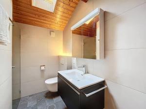 a bathroom with a sink and a toilet at L Eau Vive Combles in Le Châble +9 photos
