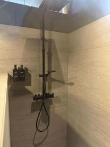 a shower with a hose in a bathroom at Au bât Tournai chambre Bohème in Tournai