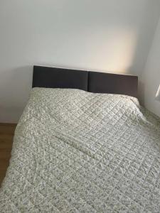 a bed with a comforter on it in a bedroom at Mila Todorovska in Star Dojran