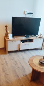 a large entertainment center with a large flat screen tv at Victor spa Apartment in Veliko Gradište