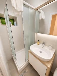 a bathroom with a sink and a shower at Vila Petra in Perazića Do