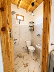 a bathroom with a toilet and a bath tub at Bedro Rooftop Studio 2 Private Balcony Sea View 30 Sec to Sea in Dahab