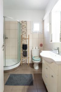 a bathroom with a toilet and a shower and a sink at Sunset Luxury Potidea in Metókhion Patriotikón +64 photos