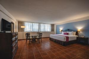 a hotel room with a bed and a table with chairs at Gamma Merida El Castellano in Mérida