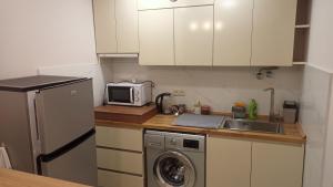 a kitchen with a sink and a microwave and a dishwasher at ENEA Boutique Apartment in Goris