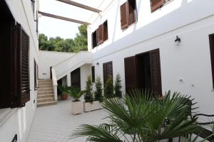 een binnenplaats van een wit gebouw met planten bij Carmelina 3 in Marina di Pescoluse +2 foto's
