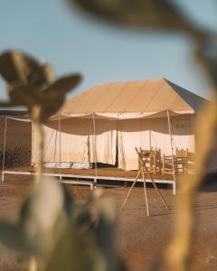 a large tent in the middle of the desert at Arabian Horse camp in Badīyah