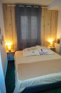 a bedroom with a bed with two pillows on it at La Playa - 5 couchages climatisé in Romans-sur-Isère
