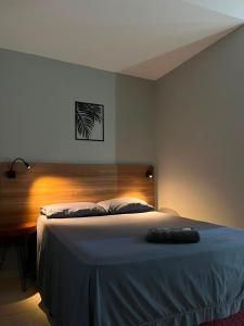 a bedroom with a bed and a desk and a bed sidx sidx sidx at DLUX Hotel in Campos dos Goytacazes