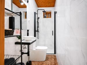 a bathroom with a shower and a toilet and a sink at Cazorla Centro|Cómodo apartamento de 2 dormitorios in Cazorla