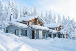 a house covered in snow with snow covered trees at Voimakelo - renovated - near ski bus in Kuusamo