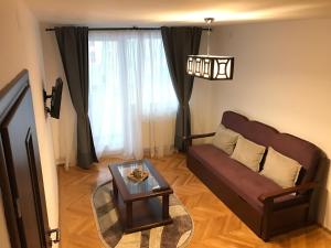 a living room with a couch and a table at Apartment KronDays in Braşov