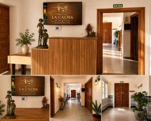 a collage of photos of a hallway with a hotel sign at Hostal la calma de Mascaraque in Mascaraque