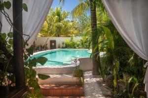 a swimming pool in a garden with plants at El Corazón Boutique Hotel - Adults Only with Pool & Beach Club Access in Holbox Island