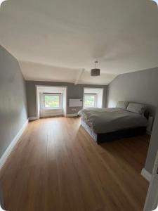 a bedroom with a bed and two windows at The City Walls Residence in Waterford