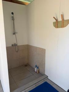 a bathroom with a shower in a room at Dôme en face de la Passe de Tiputa in Rangiroa