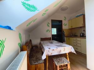 a room with a table and a kitchen at Penzion Pomněnka in Lipova Lazne +27 photos