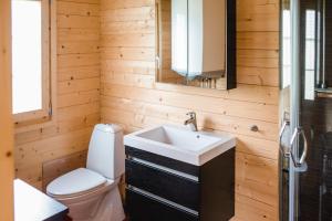 a bathroom with a sink and a toilet at Alevi Camping in Stöllet