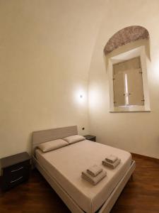 a bedroom with a bed and a mirror on the wall at Living Adua Centro in Tortona