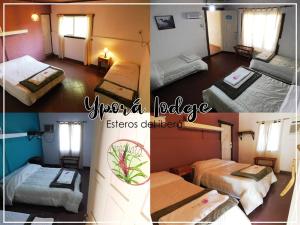 a collage of three pictures of a hotel room with beds at YPORA Ldg in Colonia Carlos Pellegrini +2 photos