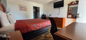 a small hotel room with a bed and a desk at Best Nights Inn - Sparta in Sparta
