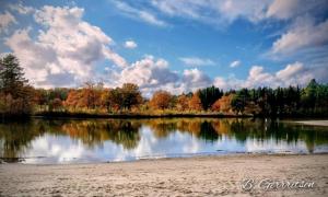 a body of water with trees and clouds at Boterbloem Bed en Brood in Hardenberg