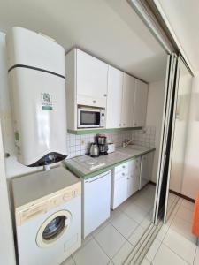a small kitchen with a washer and dryer at Joli Studio Vue Sur Mer in Pointe-à-Pitre