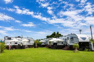 a group of rvs parked in a grass field at NaturalfarmZAMPA in Yomitan