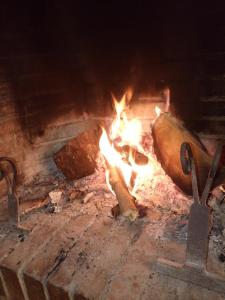 a fire in a brick oven with flames in it at Cal Bonet in Cerviá