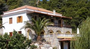 a large white house with a tree in front of it at Panormos Palace in Panormos Skopelos