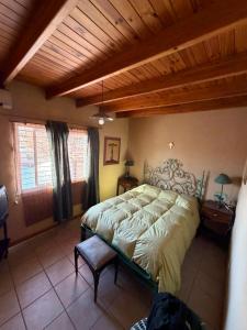 a bedroom with a large bed with a wooden ceiling at TRAPICHE SUITES HABITACIONEs in Godoy Cruz