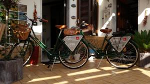 una bicicleta verde estacionada frente a una casa en Ciccolella B&B, en Vibo Valentia Marina