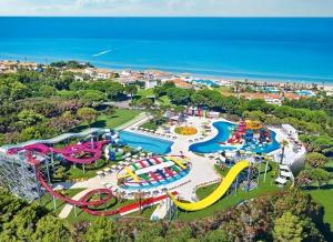 an aerial view of a water park with slides at Pink House Eretria in Eretria