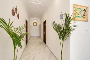 a corridor with two plants in a hallway at Collection O Salasar Balaji Temple Formerly Hanuwant Palace in Sīkar