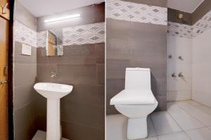 two pictures of a bathroom with a toilet and a sink at Hotel O Bhavnagar Bus Terminal Formerly Jubliee in Bhavnagar