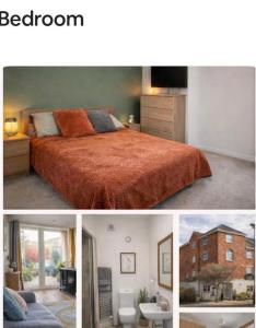 a collage of pictures of a bedroom with a bed at Sansome House in Worcester