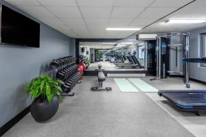 a gym with a row of treadmills and chairs at Embassy Suites by Hilton - Montreal in Montreal